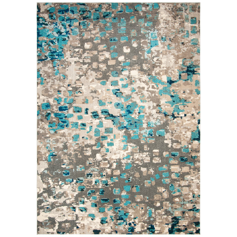 Tapis abstrait Hertzler, Rectangle 6 pi 7 po x 9 pi 2 po, Grey/Light Blue