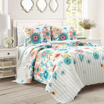 Blue Microfiber Reversible 3 Piece Quilt Set