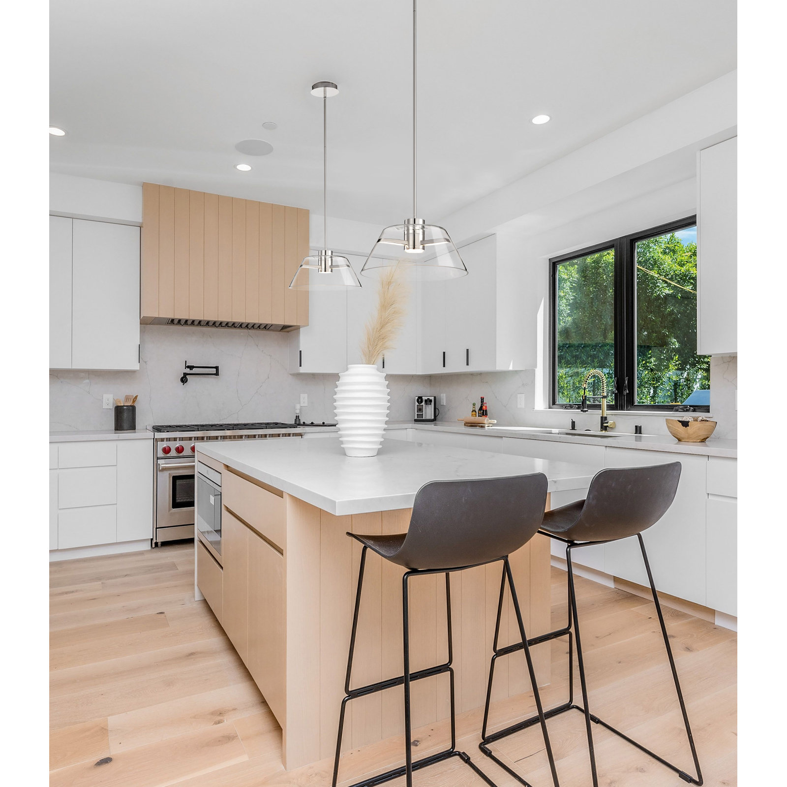 Sinclair Dimmable Glass Single Light Pendant, Polished Nickel, 46.51" H x 17" W x 17" D