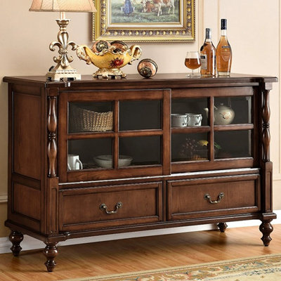 Nut-brown Solid + Manufactured Wood+Glass Sideboard