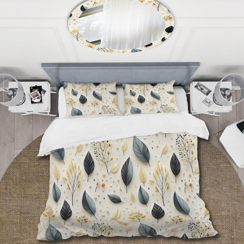 Literie à motifs de feuilles modernes, Housse de couette pour grand lit et 2 taies décor