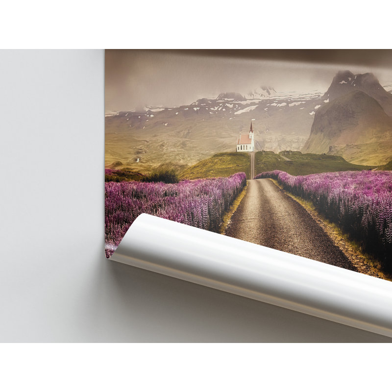 Open Road Art Canvas, Roadside Wall Art, Landscape Artwork, Cloudy Weather Canvas, View Canvas, Pink Flowers Wall Decor, Nature Wall Decor,