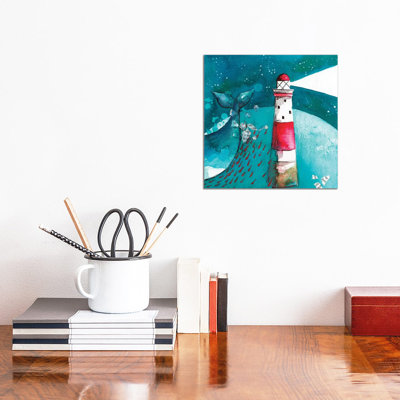 Whale With Lighthouse by The Cosmic Whale - Wrapped Canvas Gallery-Wrapped Canvas Giclée