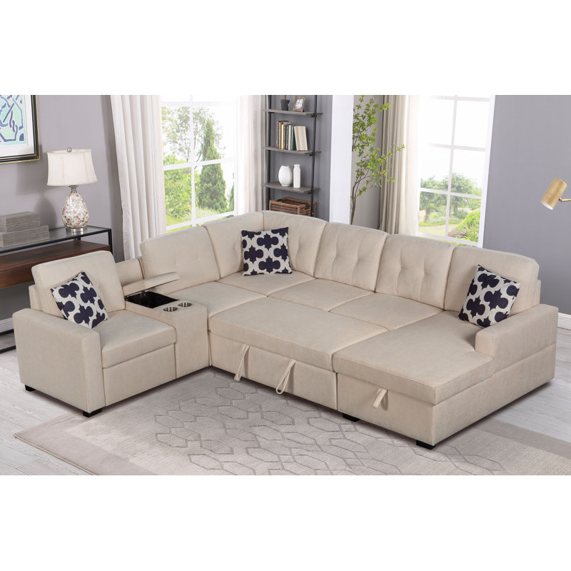 Ketterman 115.5" Wide Left Hand Facing Sleeper Sofa & Chaise, Beige Linen Blend