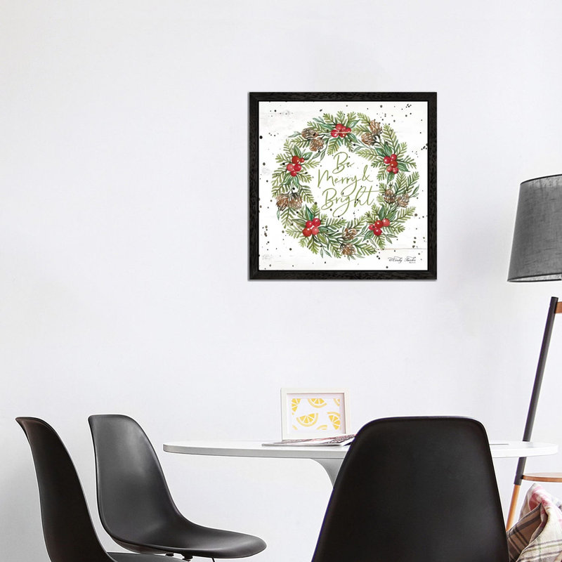 Be Merry & Bright Wreath by Cindy Jacobs - Print on Canvas, 66.04 cm H x 66.04 cm W, Black Floater Framed