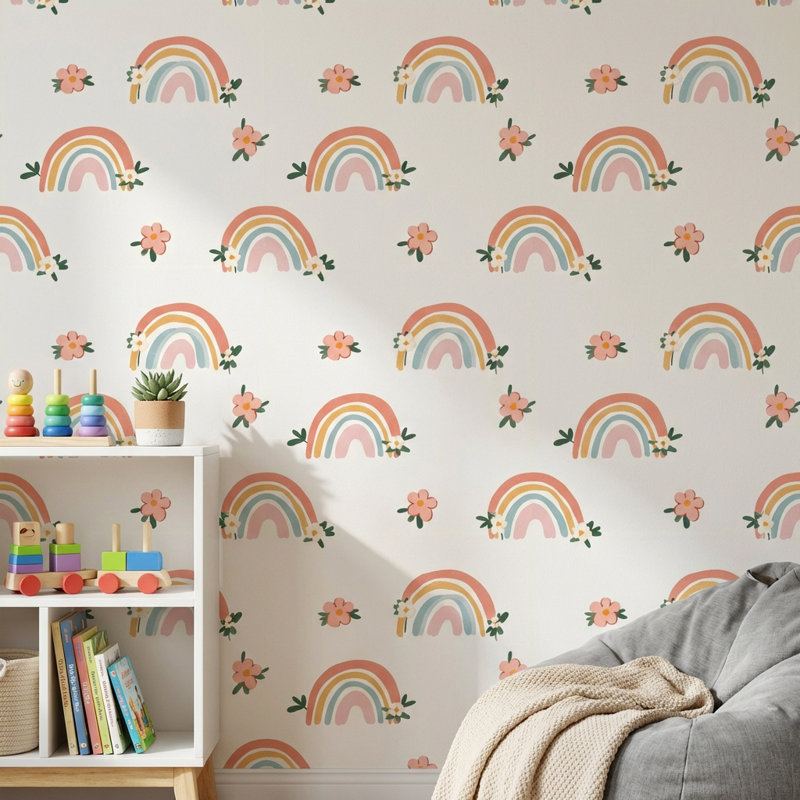 Murale fantaisiste en papier peint arc-en-ciel fantaisiste, Non tissé, non collé