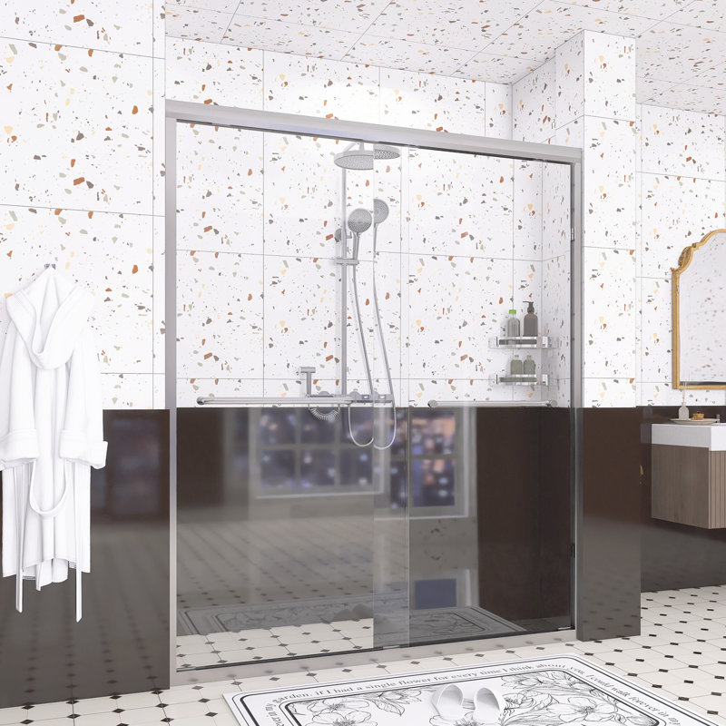 Porte de douche coulissante double en aluminium, Nickel brossé