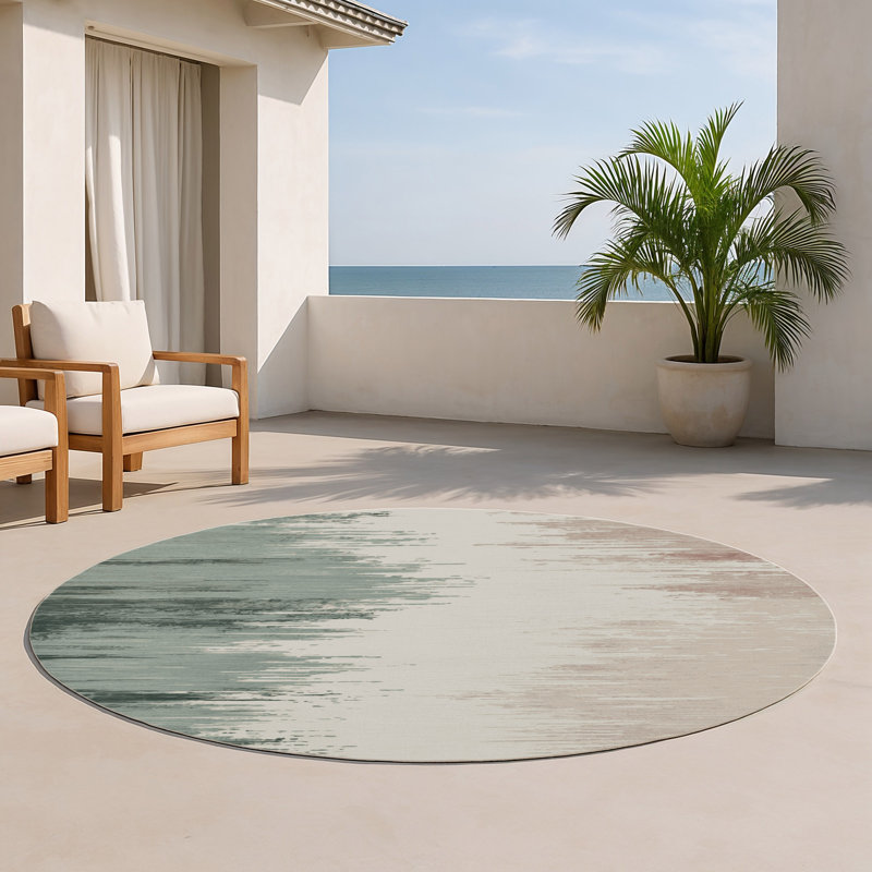 Watercolor Gray Indoor and Outdoor Area Rug, Round 5'