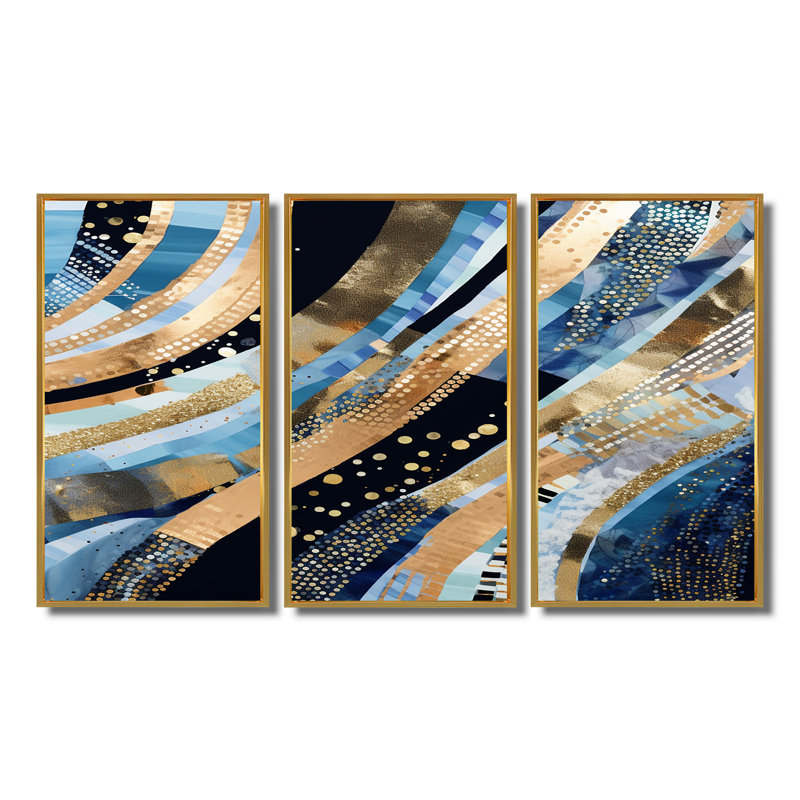 «Summer River Glam Sparkling Gold - Waves», ensemble de reproduction d'art mural, Cadre flottant doré