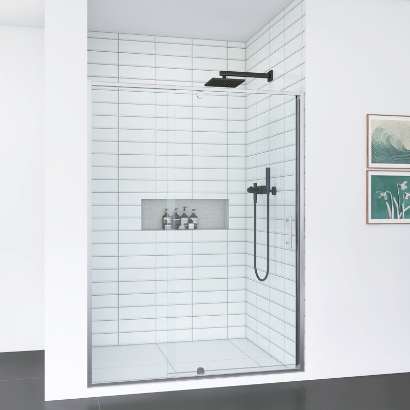 Porte de douche coulissante à cadre pivotant avec verre trempé, Chrome