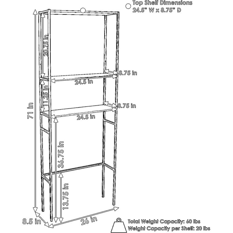 Tablette de rangement industrielle au-dessus de la toilette avec conception à 3 niveaux - Maximise l'espace vertical de la salle de bain avec une structure en fer robuste et des tablettes en placage faciles à nettoyer