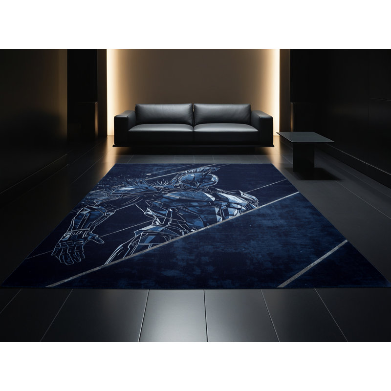 Tapis bleu délavé à la machine Aidan Cyborg Gladiator, 2 x 5