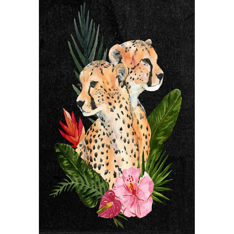 Cheetah Bouquet II by Annie Warren - Painting, 122 cm H x 81 cm W, Black Floater Framed