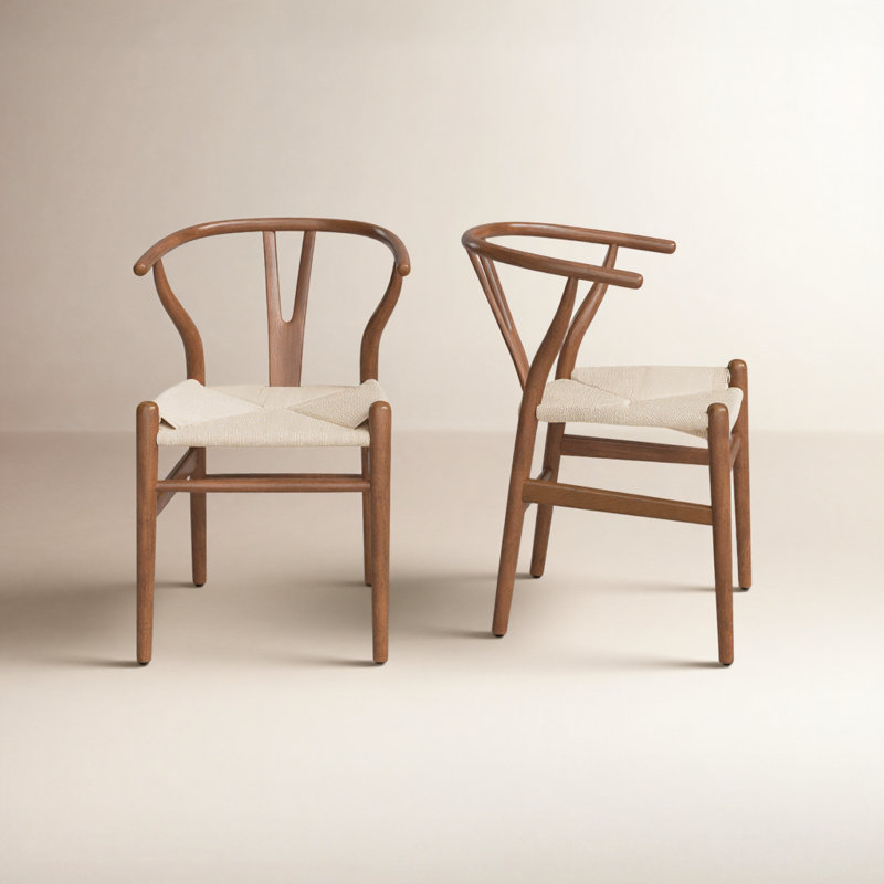 Wyn Woven Solid Wood Dining Chair, Walnut / Natural, 2