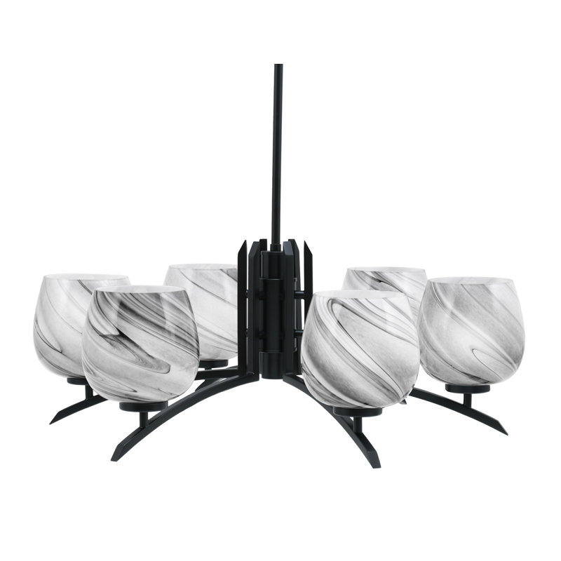 Lustre lumineux avec verre tourbillon onyx 6 po, H 58,25 po x l 27,5 po x P 27,5 po, Graphite, 4