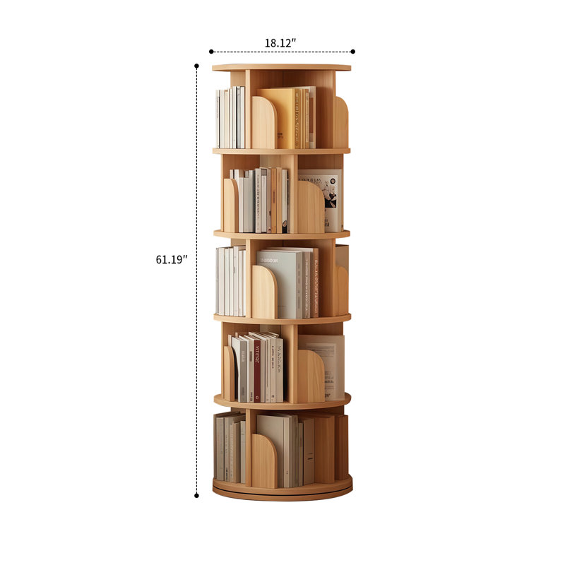 360° Rotating 5-Tier Kids storage bookcase Bookshelf with Baffle Design, and Stable wood Base, Wood