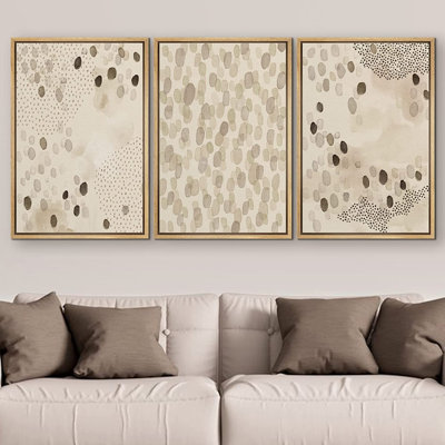 " SIGNLEADER Framed Canvas Print Wall Art Set Minimalist Pastel Paint Dot Landscape Abstract Shapes Digital Art Modern Art Decorative Boho Calm/Zen For Living Room, Bedroom, Office " 3 - Pieces