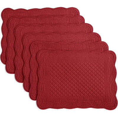 Red Quilted Cotton Rectangular Placemats (Set of 6)