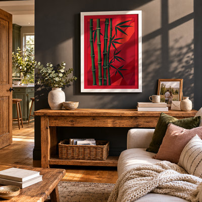 Crimson Bamboo Japandi - Framed Print