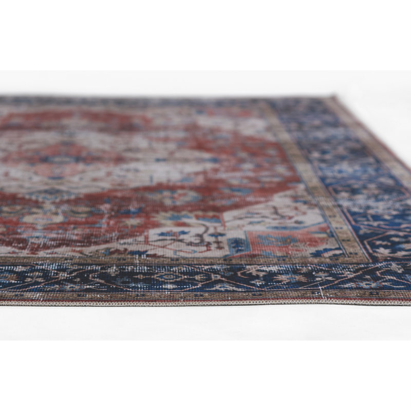 Tapis oriental rouge / bleu / blanc Doheny, Rectangle de 7 pi 6 po x 9 pi 6 po
