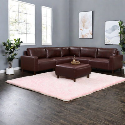 Canapés modulaires modernes bourgogne, similicuir respirant, confort luxueux