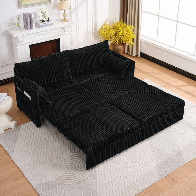 Canapé-lit convertible de 73 po Hudson, lit escamotable, canapé 3 en 1 avec poche latérale et ports USB, 73, Black