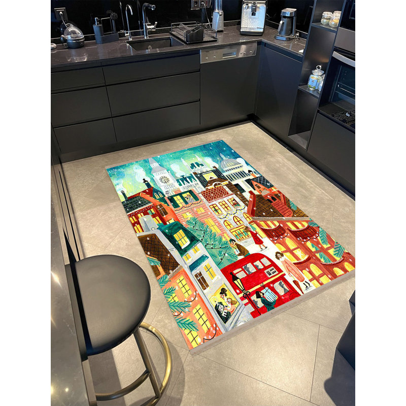 Tapis décoratif moderne à motif de ville de nuit de la collection Barcelona, Rectangle 5 pi 1,02 po x 7 pi 6,55 po