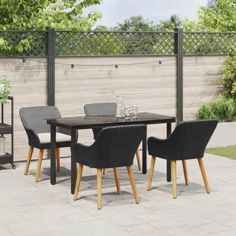Ensemble de salle à manger de jardin avec coussin 5 pièces vidaXL, Black, H 29,1 po x l 55,1 po x P 27,6 po, 4