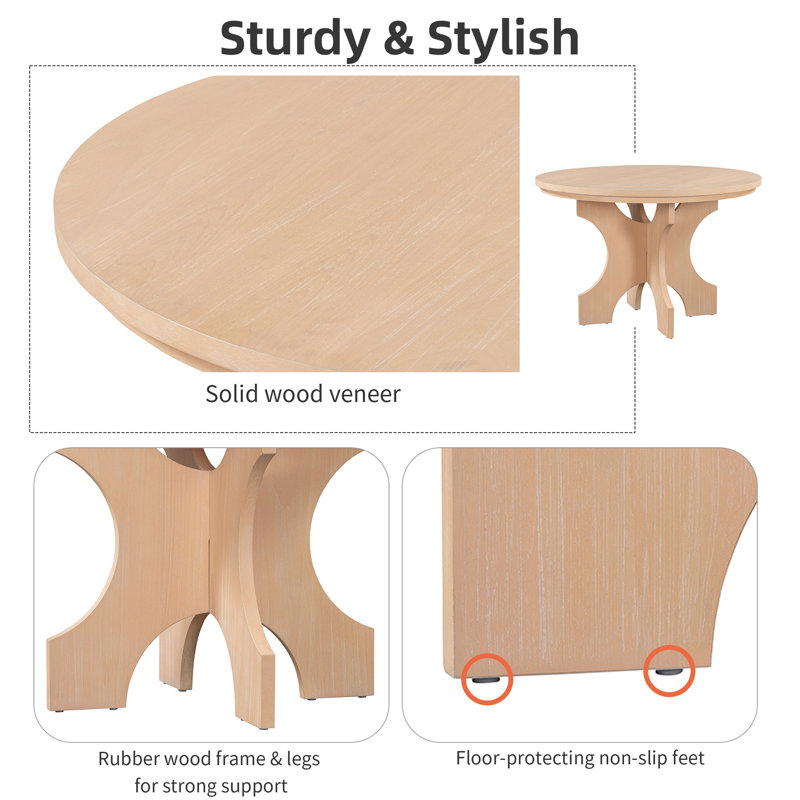 Ensemble de table de salle à manger ronde, ensemble de salle à manger rond rustique 5 pièces avec 3 chaises rembourrées et banc incurvé pour la salle à manger, la cuisine et le salon (naturel)