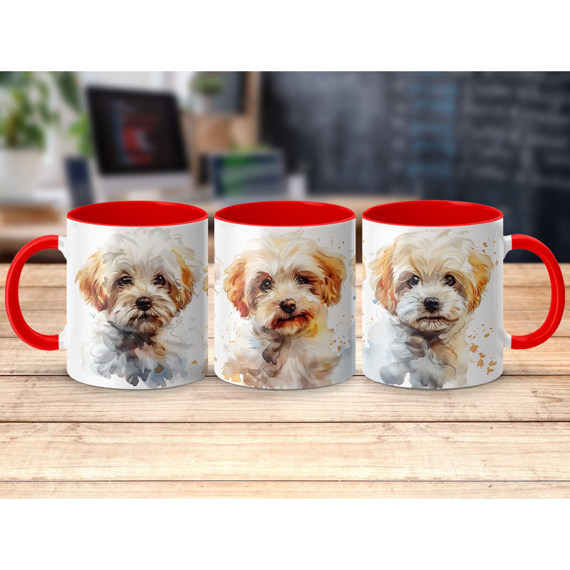Three Watercolor Maltipoo Dogs 11oz Coffee Mug, 4, Red