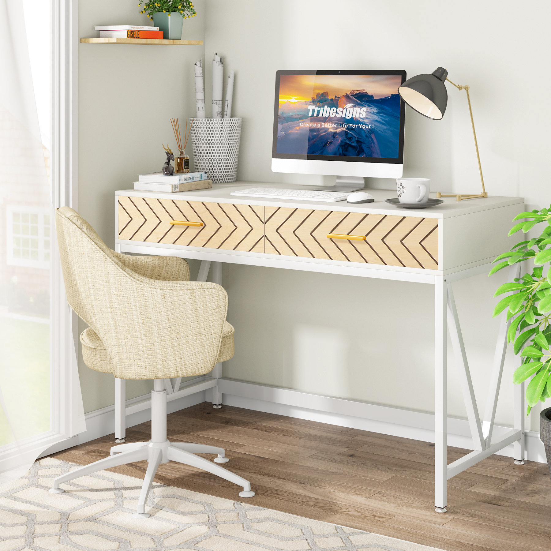 Dormitory Study Desk Home Office Furniture Desktop Desk Table With Drawers  Notebook Computer Bedside Desk Storage Organizer