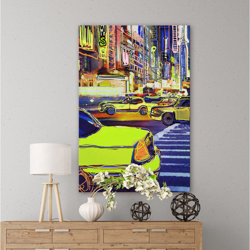 Urban Sketch Taxi by Lana Greben - Wrapped Canvas Painting, 45cm H x 30cm W x 3.81cm D