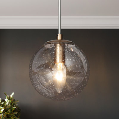 Jarlyn 1-Light Gold Pendant Light With Seeded  Glass Shade