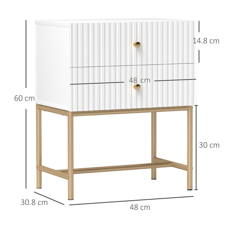 Albria 48cm W Manufactured Wood Bedside Table, Gold, White