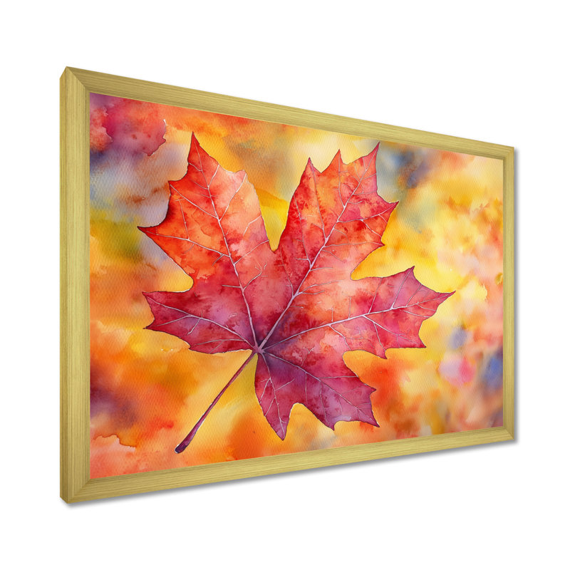 Feuille d'érable d'automne I - art mural floral, H 12 po x l 20 po, Reproduction encadrée d'une seule photo, Doré