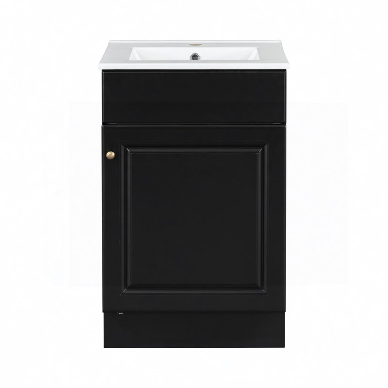 Meuble-lavabo de salle de bain avec lavabo, meuble-lavabo avec tablette de porte et tablette réglable, Noir