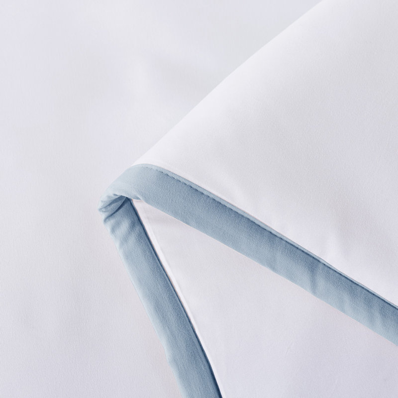 Box Stitch Comforter Set, Twin Comforter + 1 Standard Sham, Blue Fog/White