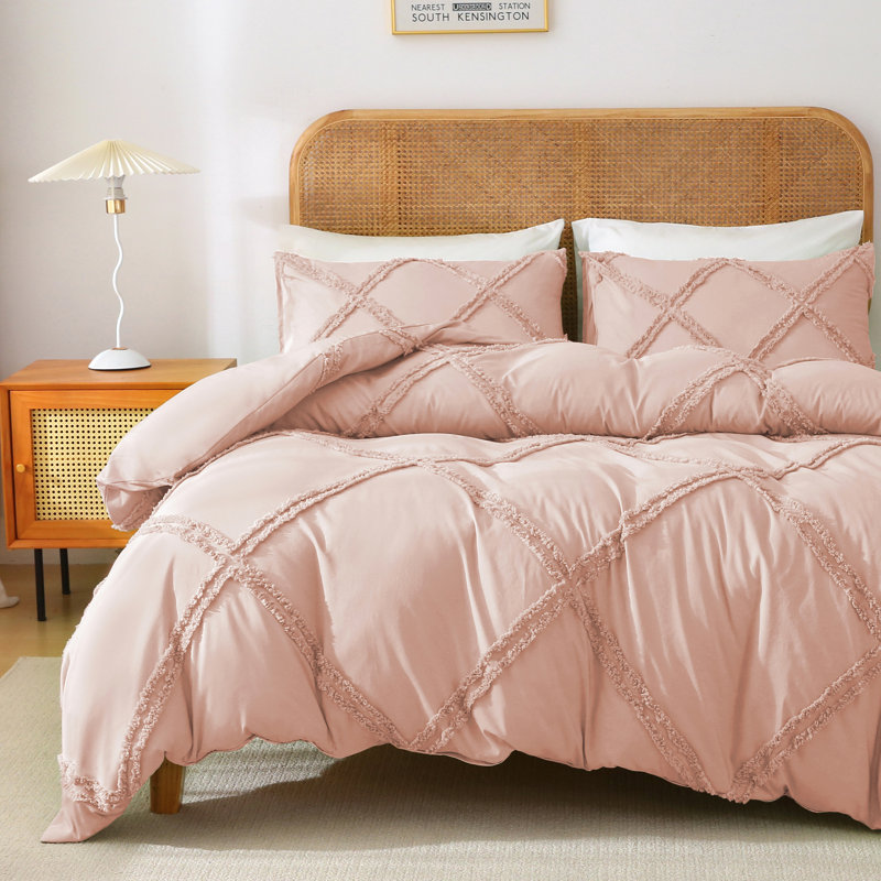 Solayne Boho Tufted Duvet Cover Set – Textured Geometric Pattern, Corner Ties & Zipper Closure, Twin Duvet Cover + 1 Sham