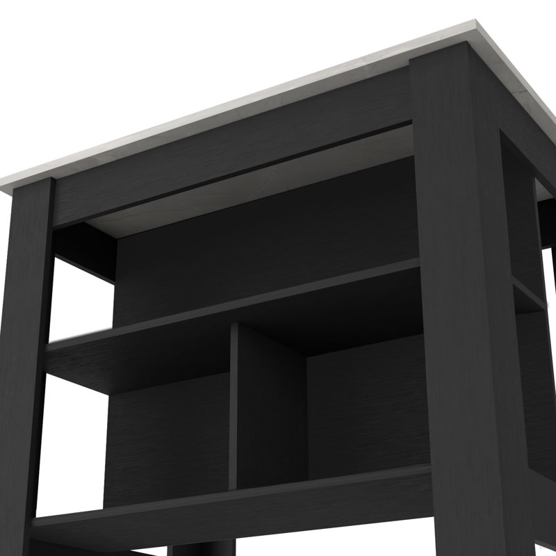 Grand îlot de cuisine à 2 niveaux Courson, Blanc, Noir, 35.4" H x 40.5" W x 27.5" D