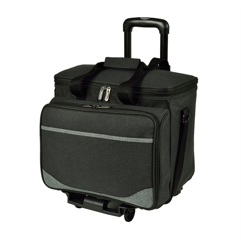 Charcoal Insulated Rolling Picnic Cooler with Service for Four