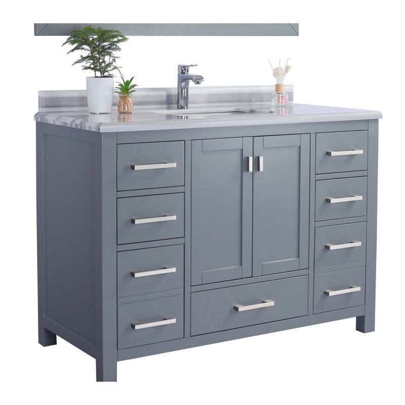 Ensemble de meuble-lavabo simple 48 po Mariário, Bandes blanches, Gris