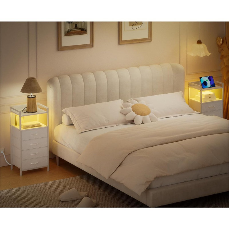 Table de chevet blanche Furnulem avec station de charge, table de chevet ...