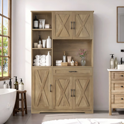 Nechemya 71.1" H Storage Cabinet with Center Drawer