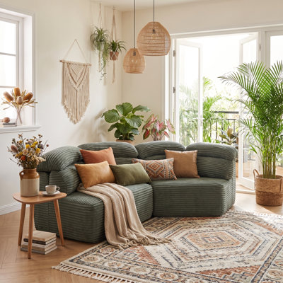 2-Piece 53" Modern Corduroy Lounge Chair Set, Enveloping Single-Seater Sofas with Pentagonal Design, Modular Accent Chairs with 6 Pillows, Cloud-Like Foam & Spring Seating