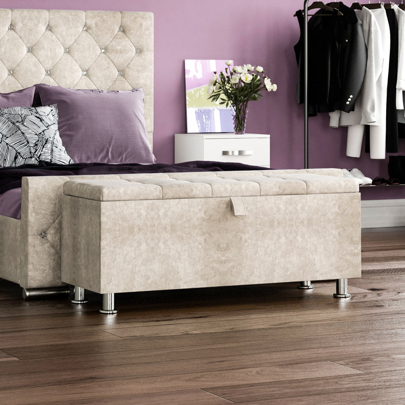 Amrin Upholstered Storage Ottoman, Toy Storage, Stool, Seat, UKFR Certified, Champagne