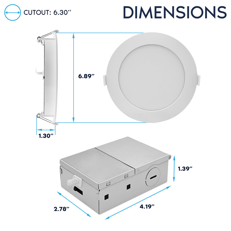 Luminaire à DEL encastré 6 pouces LUXRITE, mini-projecteur rétroéclairé ECO, 5CCT 2700K-5000K, 1400LM, faisceau à 100 ° à intensité variable 15W, triac 10% - 100% ETL