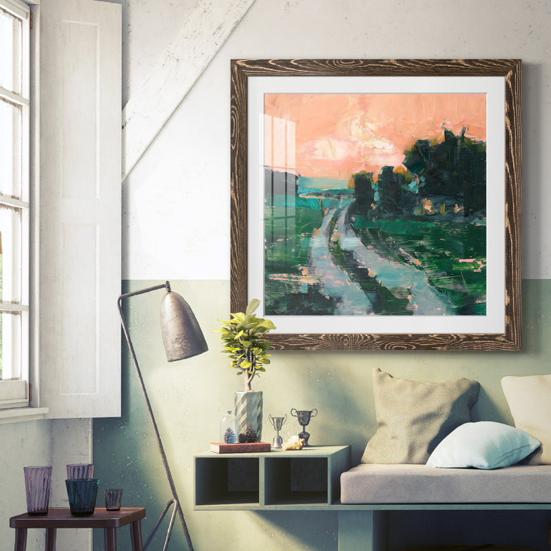 Coral Sunset II - reproduction encadrée de qualité supérieure - prête à être accrochée, Cadre noyer