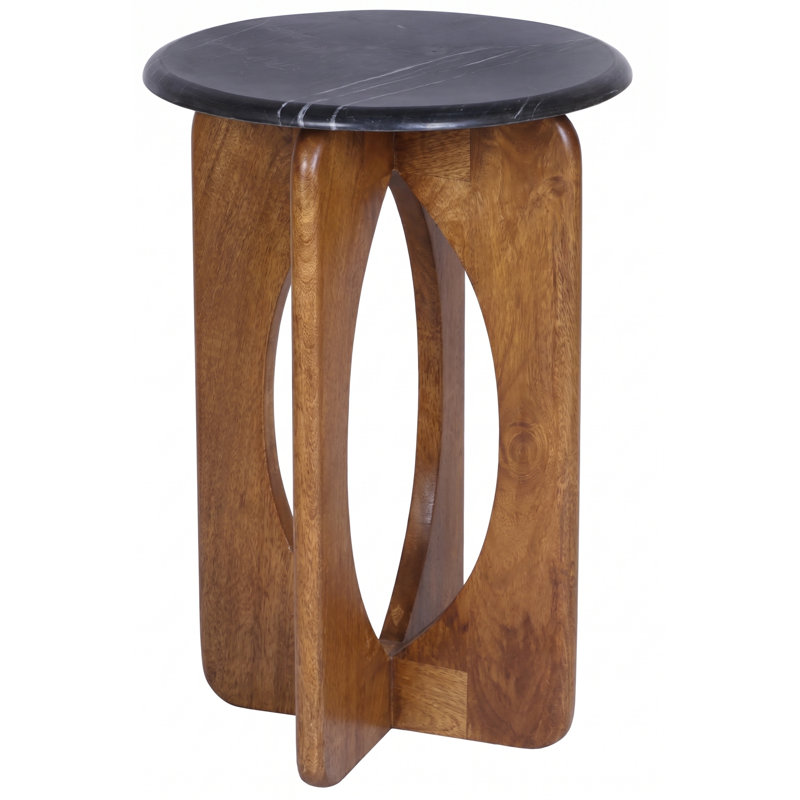 Round Black Marble Wood Cutout Side Table