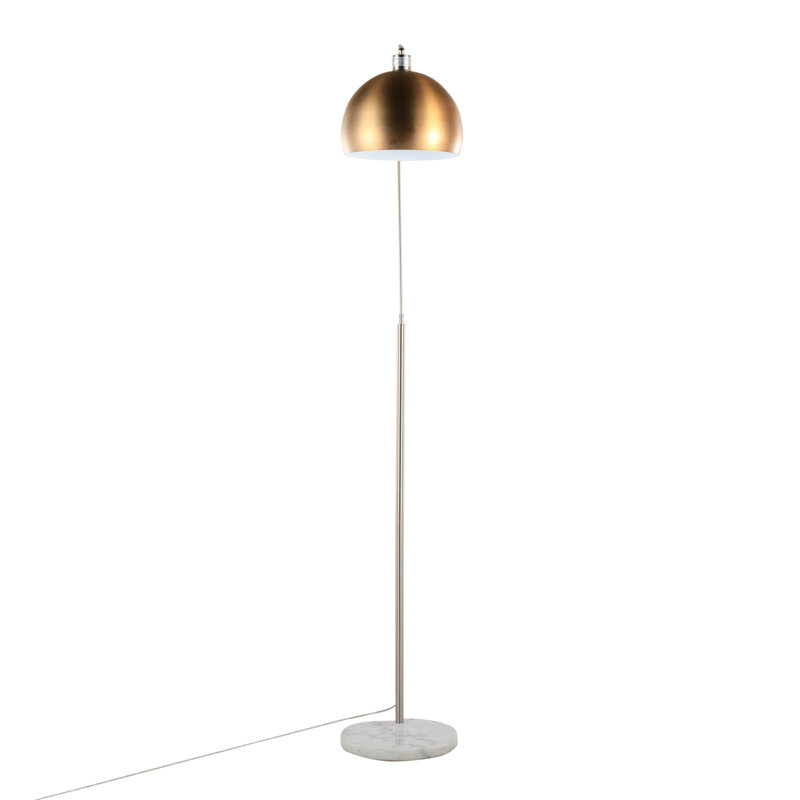 March Contemporary Floor Lamp, White Marble/Nickel 