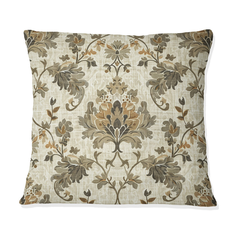 Beige Country Floral Chic II - coussin floral, H 16 po x l 16 po, Carrée